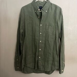J. Crew men’s Green Button-Down Shirt linen and cotton
